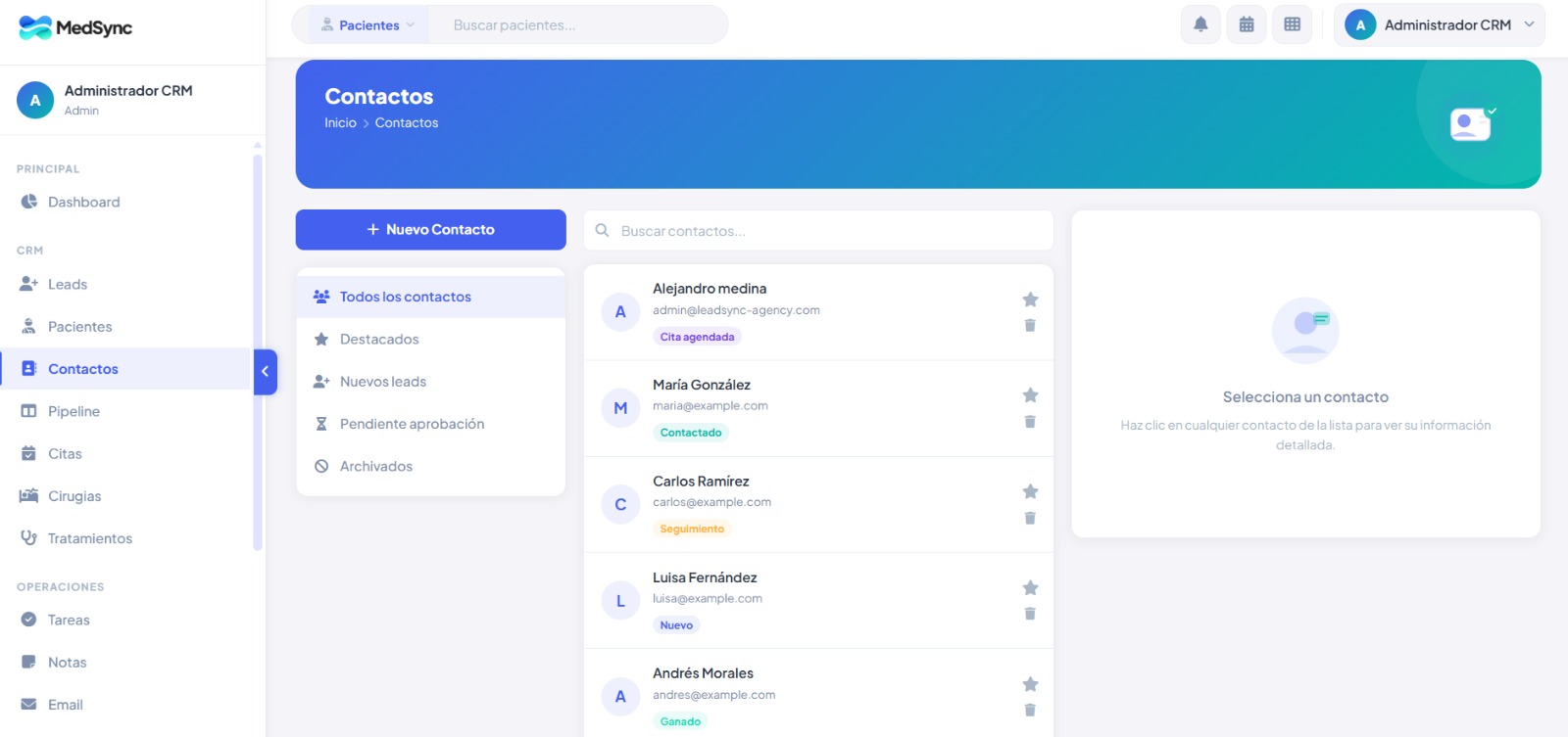 Gestión de contactos y pacientes en MedSync